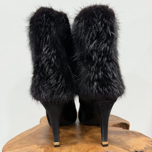 LOUIS VUITTON MA0163 Short Boots Suede Black Rabbit Fur Womens EU 39 US 9 - Picture 11 of 16